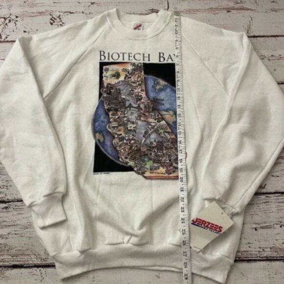 Vintage 1991 Biotech Bay California Jerzees Size XL‎ Sweater Made In USA White - Picture 10 of 12